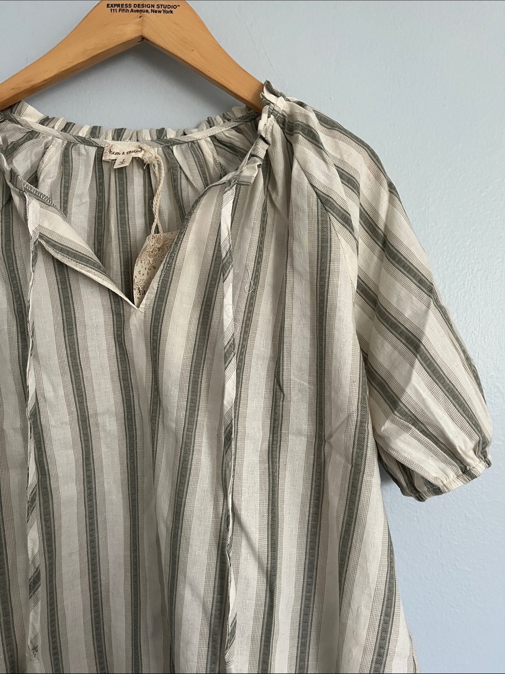 Sage Stripe Peasant Blouse COTTON